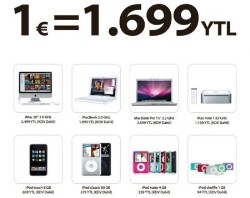 Apple ürünleri için 1 Euro = 1,699YTL
