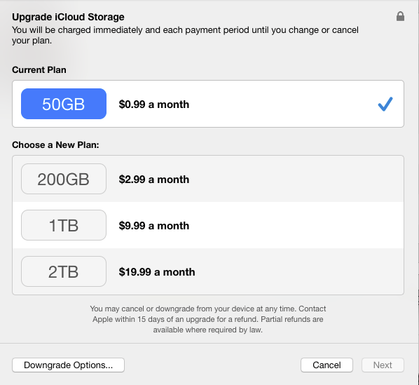 icloud depolama alani secenek