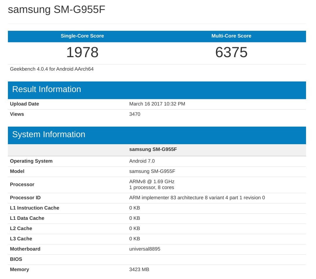 galaxy s8 plus geekbench