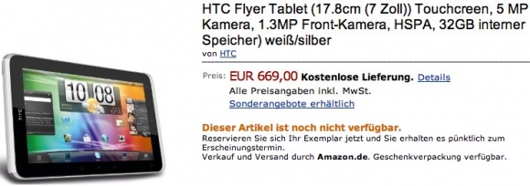 Amazon Almanya HTC Flyer'ın fiyatını 699 avro olarak belirledi