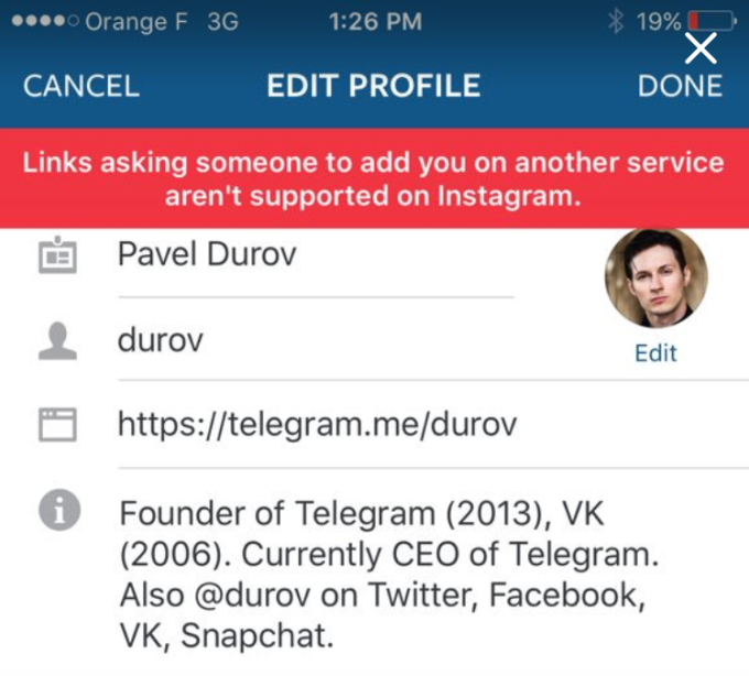 instagram kullanici profili telegram baglanti