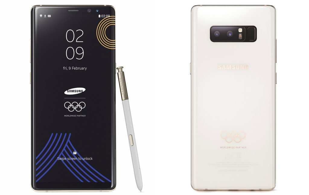 2018 Kış Olimpiyat Oyunları için beyaz renkli Galaxy Note 8