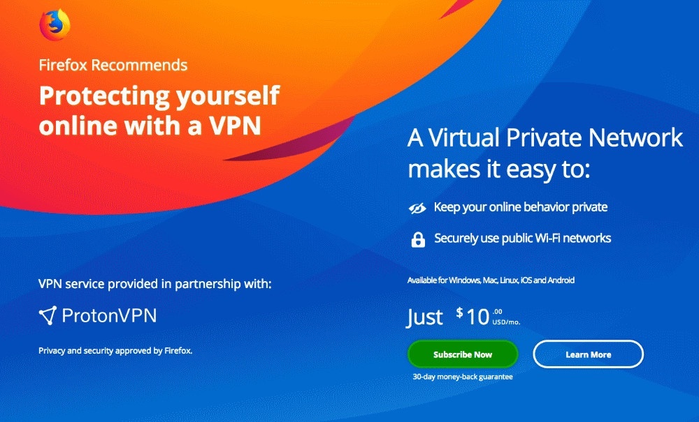 Mozilla Firefox içinde VPN aboneliği satmaya başlıyor