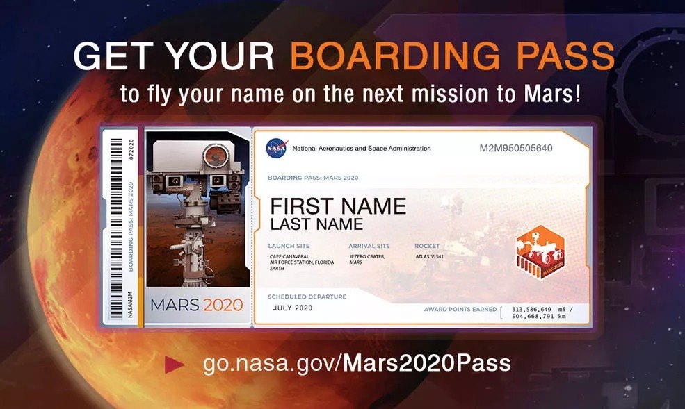 Adınız Mars 2020 aracıyla uzaya çıksın