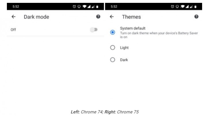 Chrome 75 Android sürümüyle koyu tema seçeneği göz önüne çıkıyor