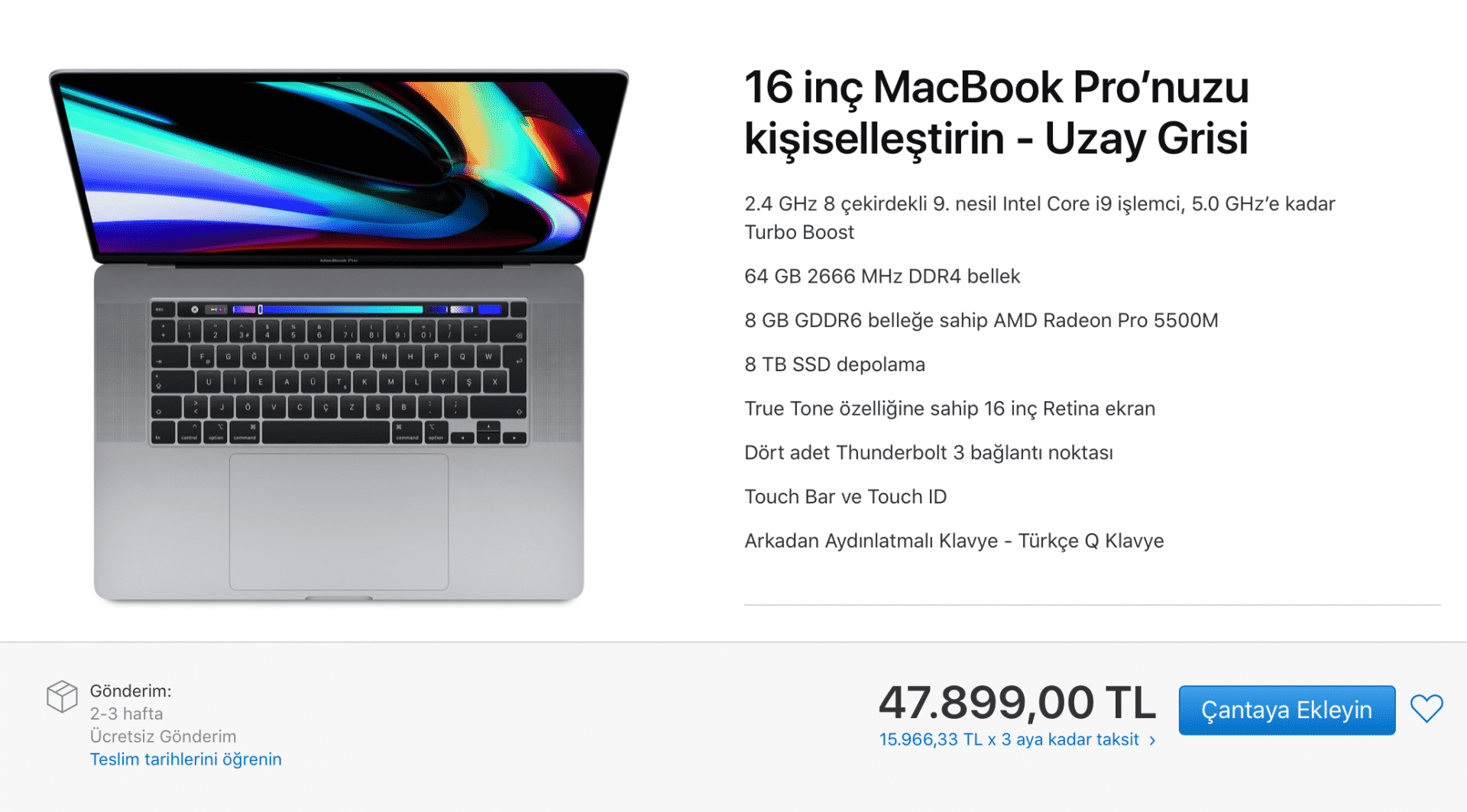 En yüksek donanıma sahip 16 inç MacBook Pro fiyatı nedir?