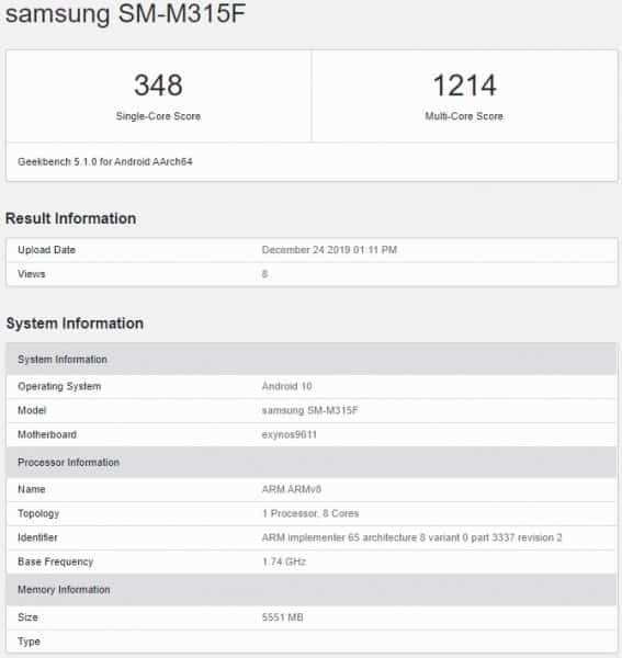 Samsung Galaxy M31 benchmark testinden geçti