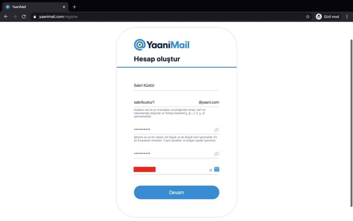 YaaniMail hesap açma işlemi nasıl yapılır?