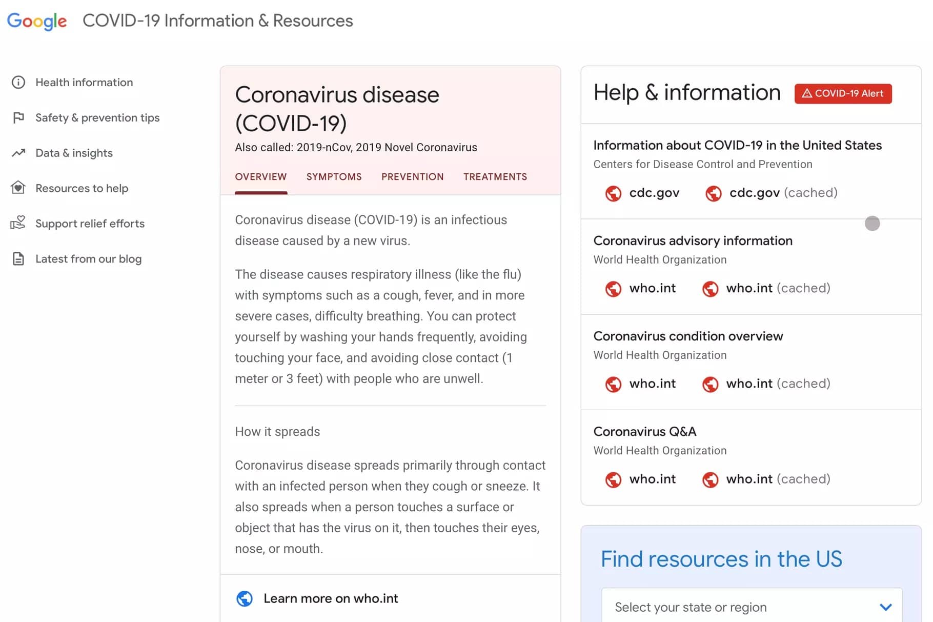 google koronavirüs web sitesi