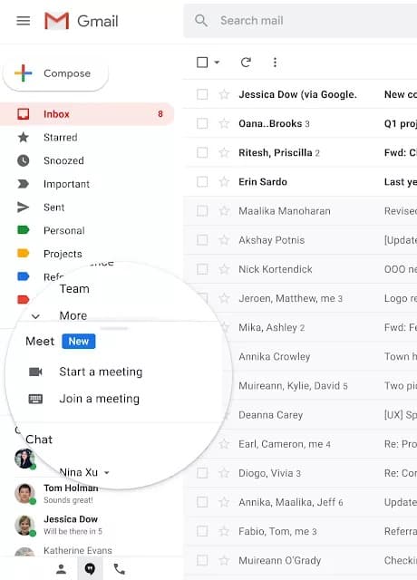 Google Meet görüşmeleri Gmail üzerinden başlatılabilecek