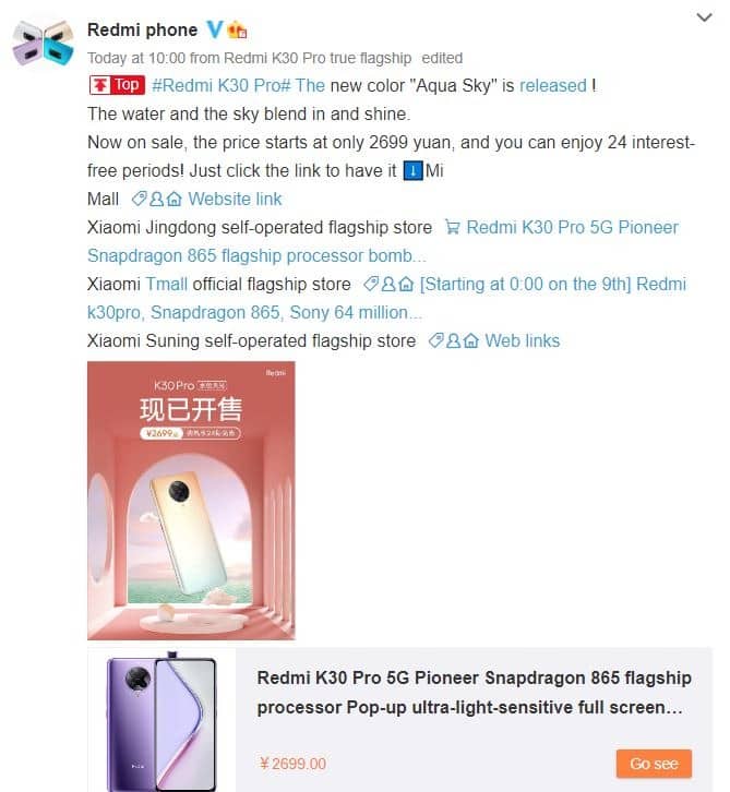 Redmi K30 Pro 5G ve Redmi 10X Pro 5G için yeni renk seçenekleri