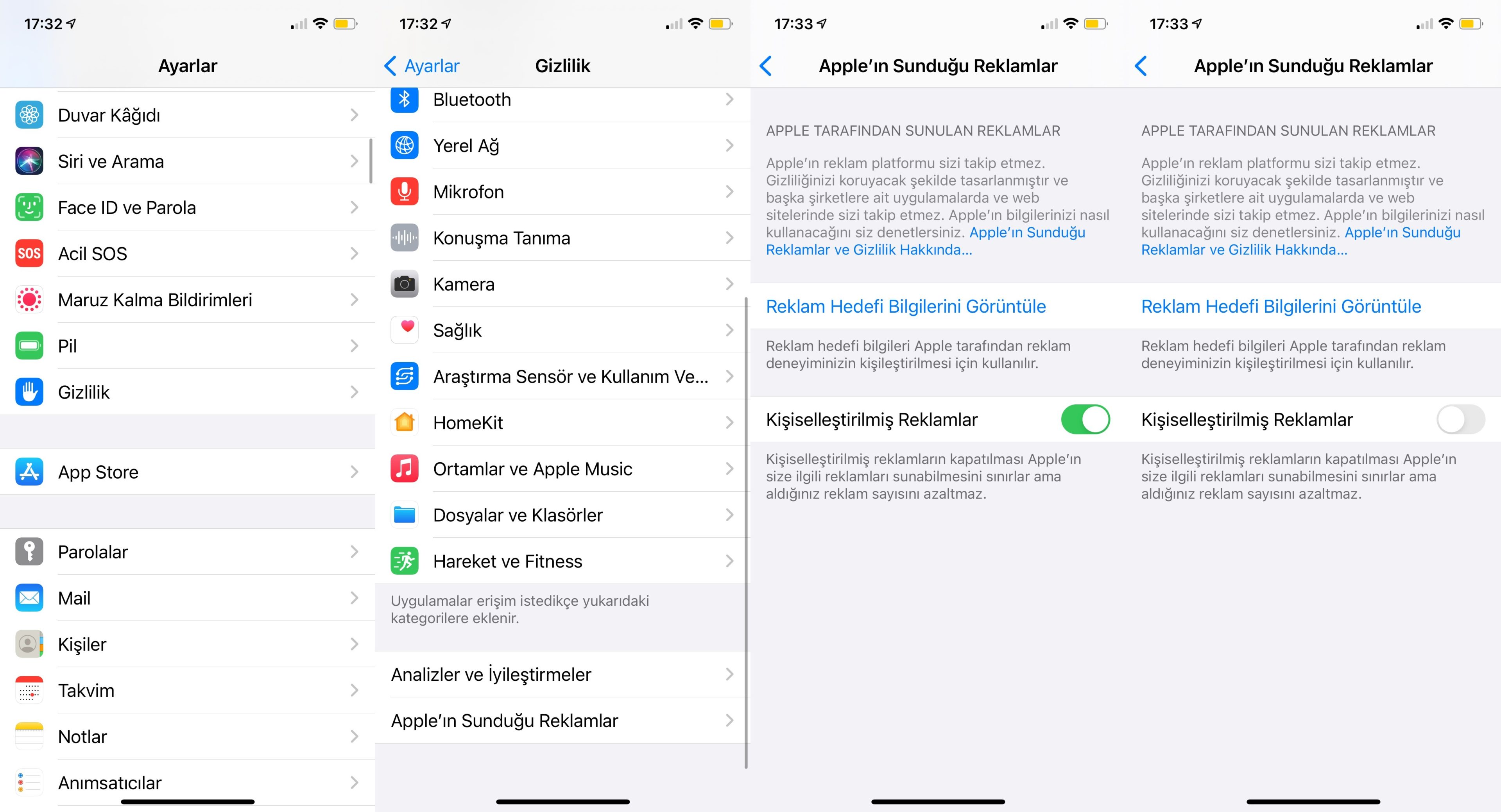 iphone reklam takibini sınırla