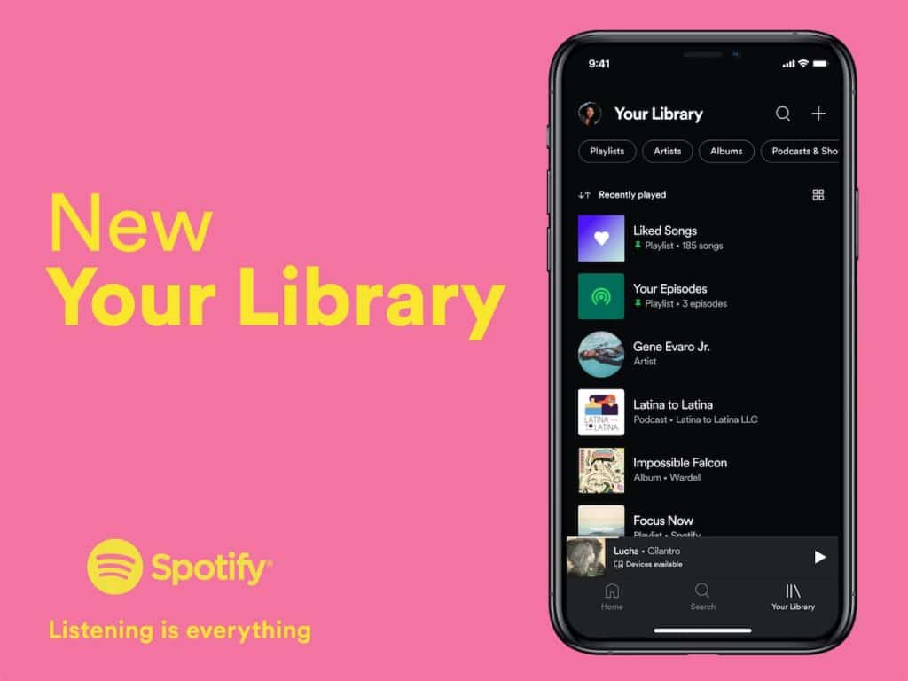Spotify mobil uygulamalarında "Kitaplığın" bölümünün tasarımını yeniliyor