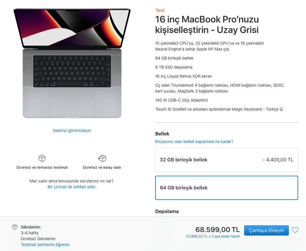 apple macbook pro maliyeti