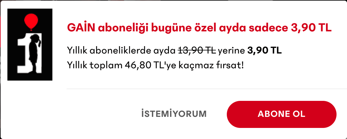 gain yıllık abonelik