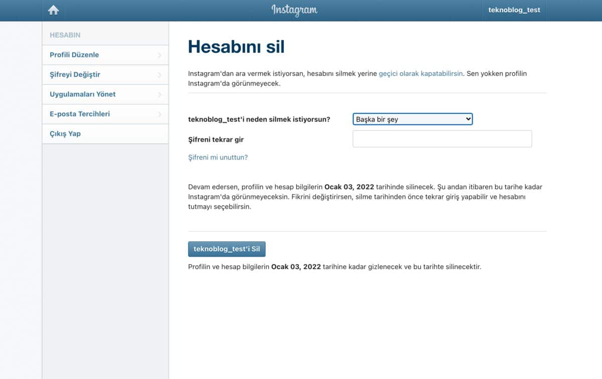instagram hesabı nasıl kapatılır