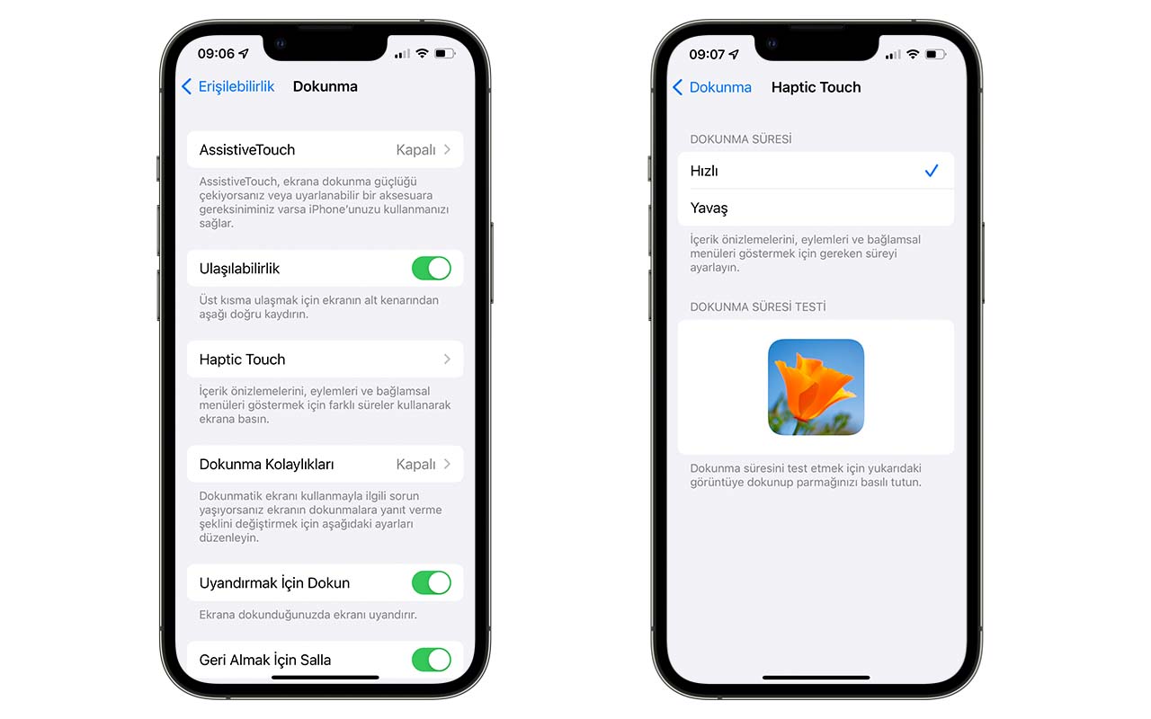 ios erişilebilirlik dokunma