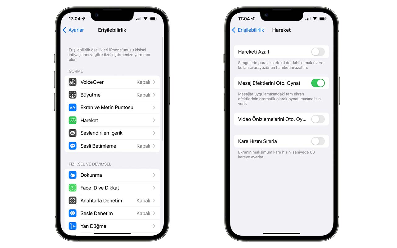 ios erişilebilirlik hareket