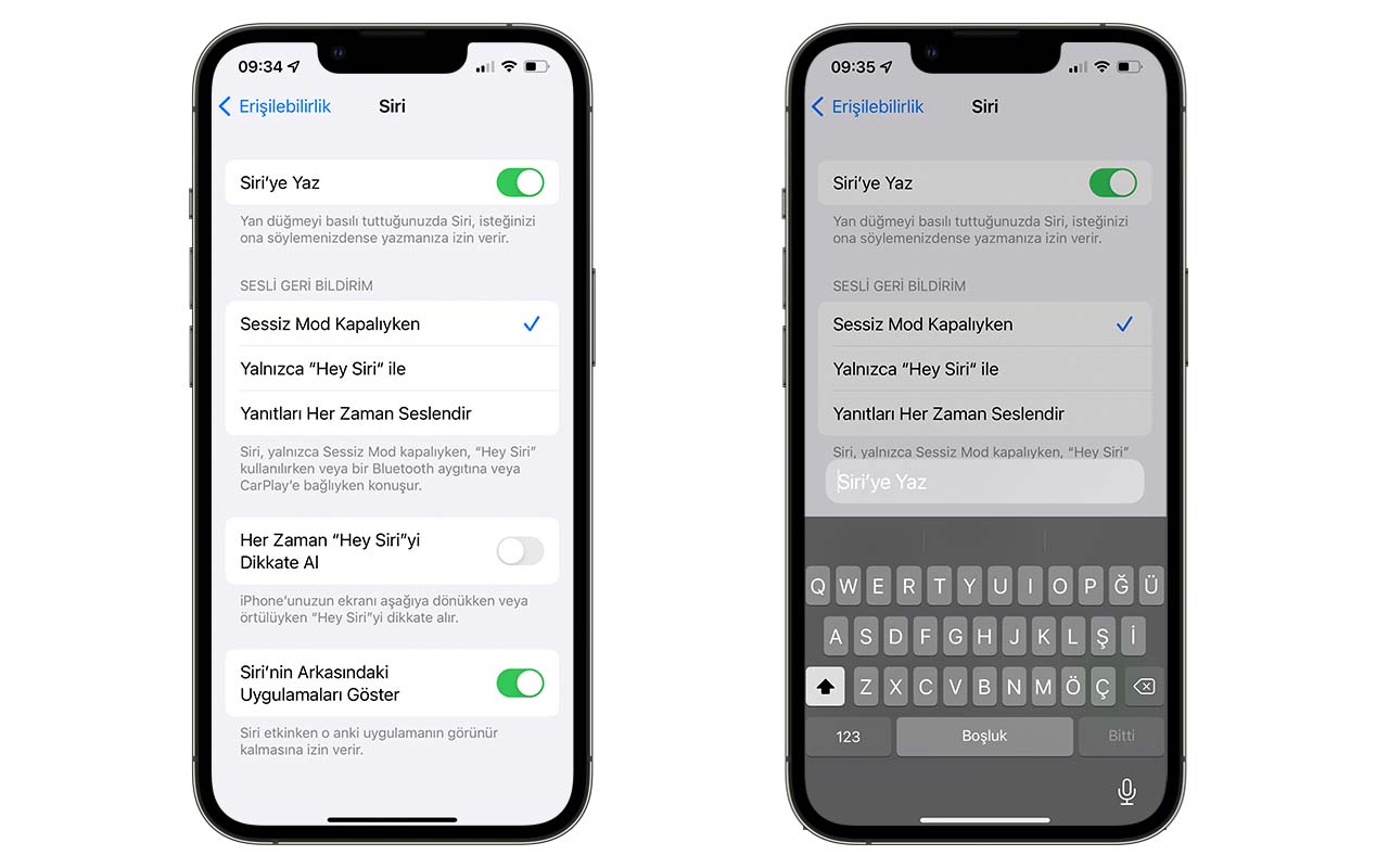 ios erişilebilirlik siri'ye yaz