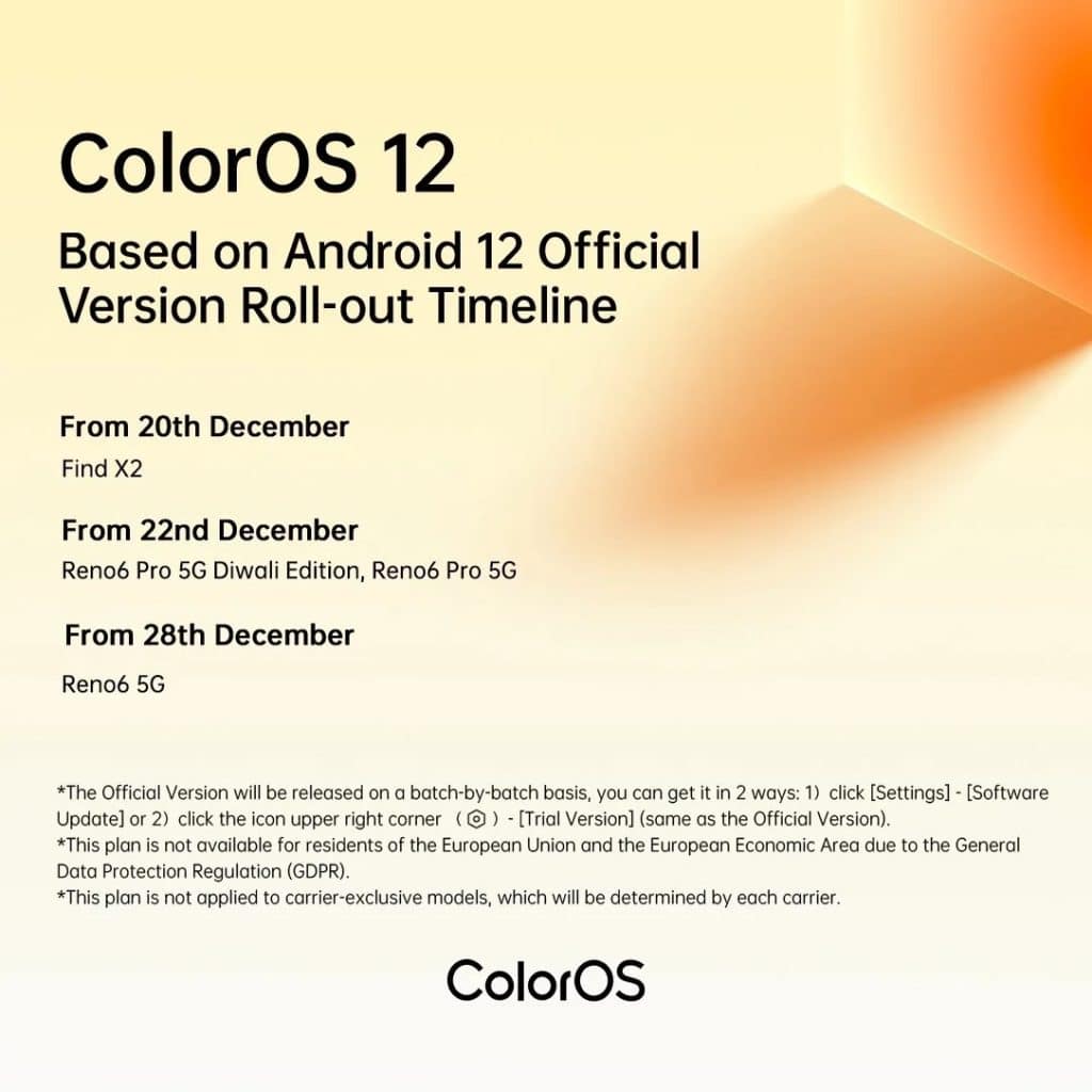 Oppo ColorOS 12 dağıtımı için yol haritasını açıkladı