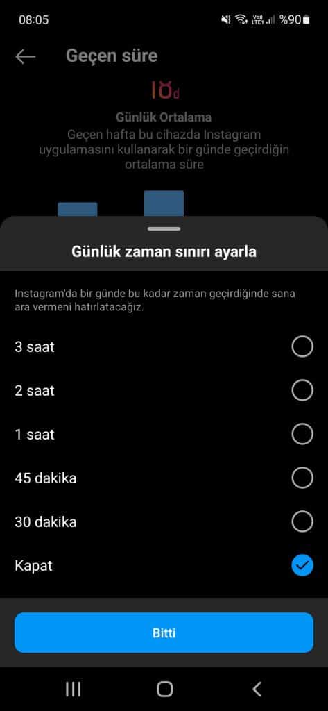 instagram günlük kullanım süresi