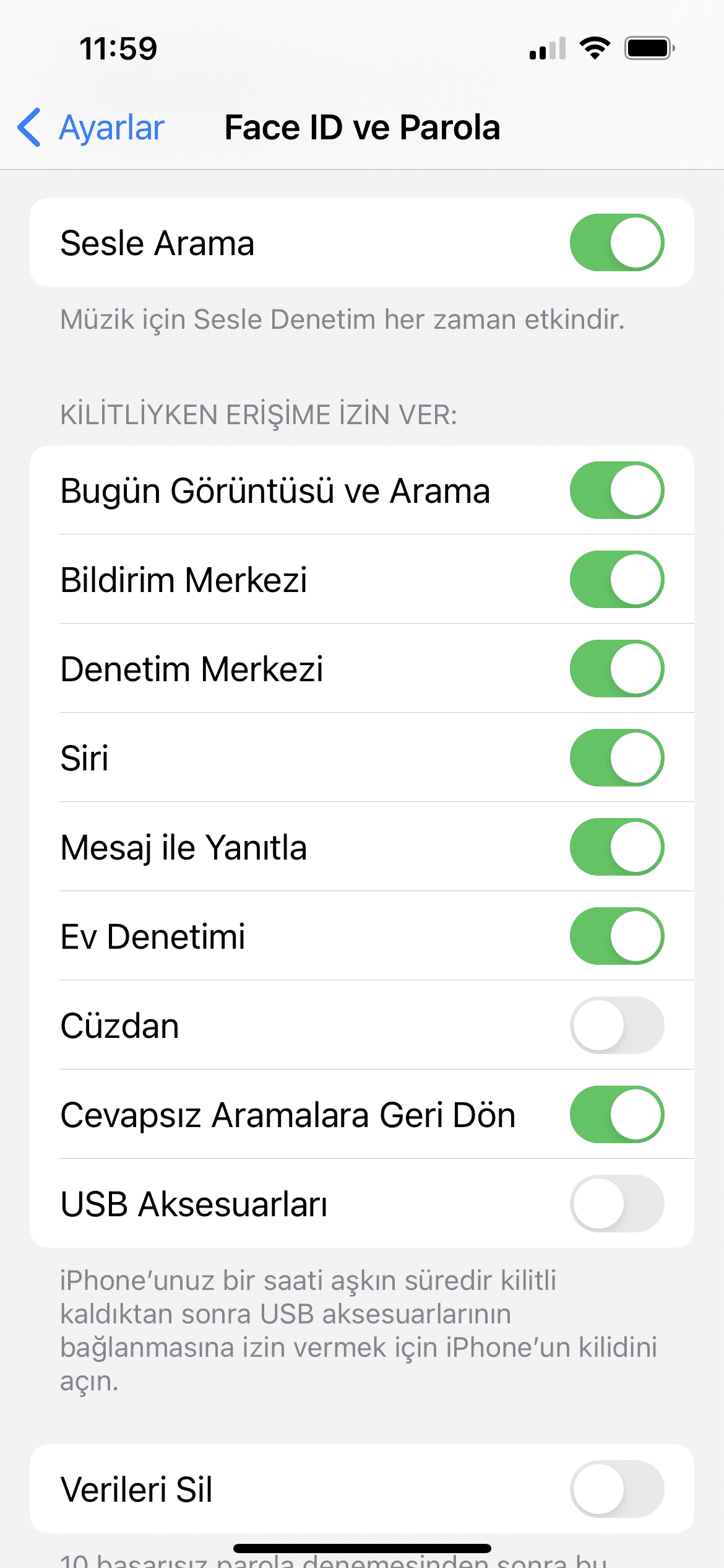 denetim merkezi kilit ekranı