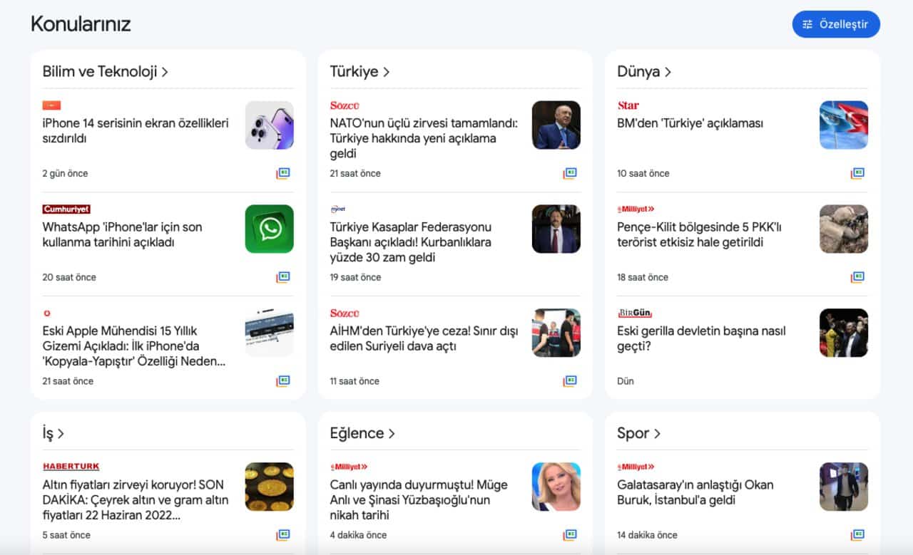google haberler yeni tasarım