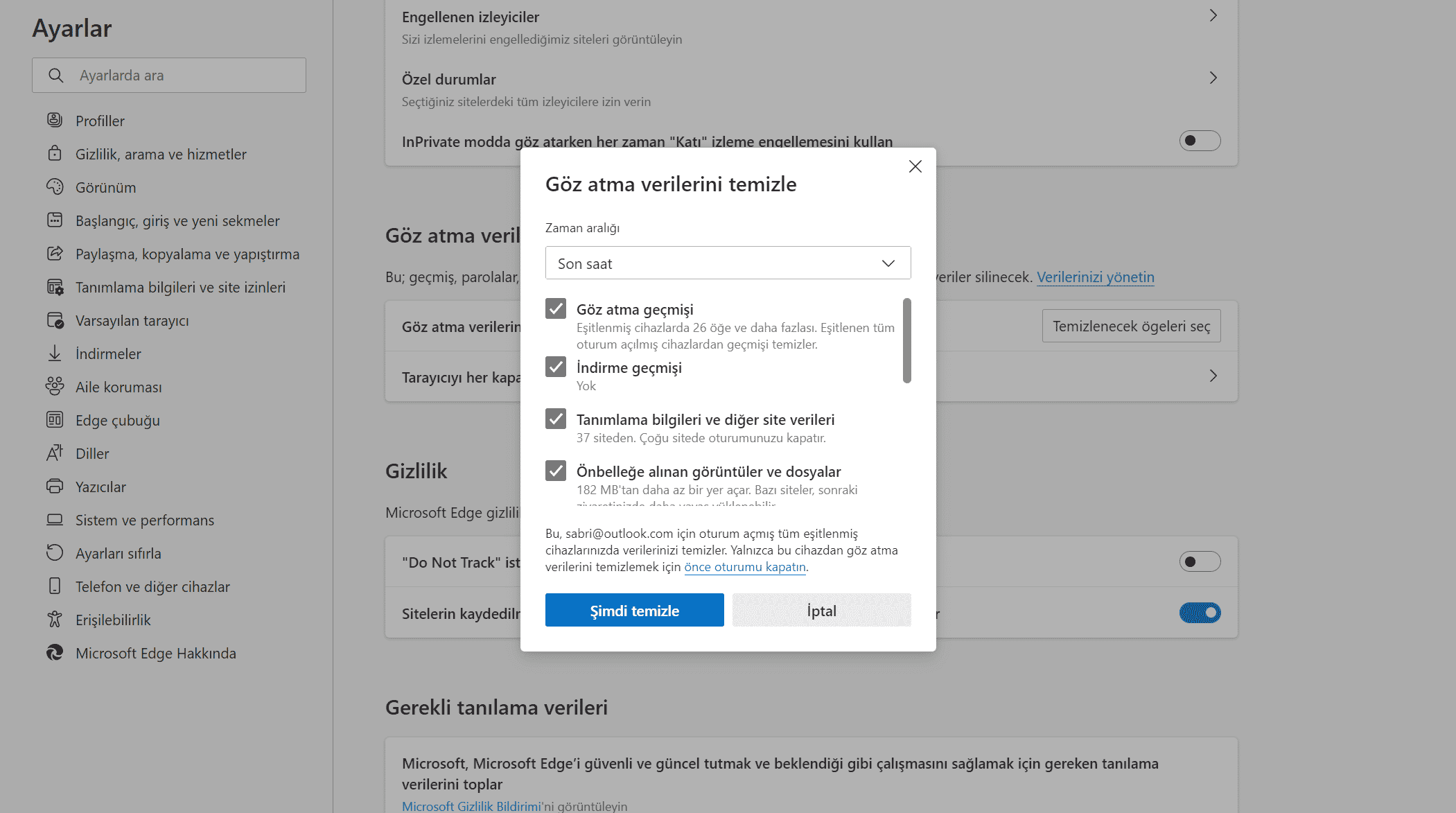 microsoft edge önbellek temizleme