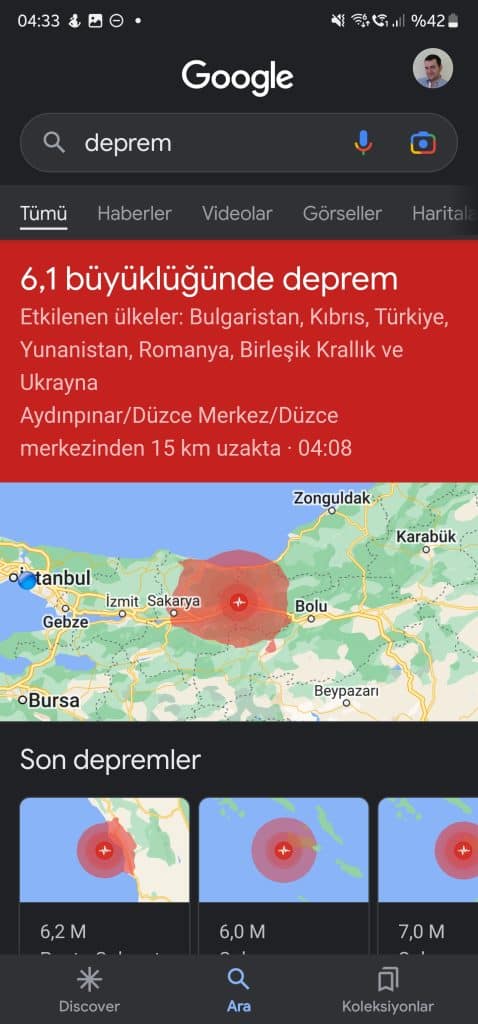 Android Deprem Uyarı Sistemi 23 Kasım Düzce depreminde çalıştı