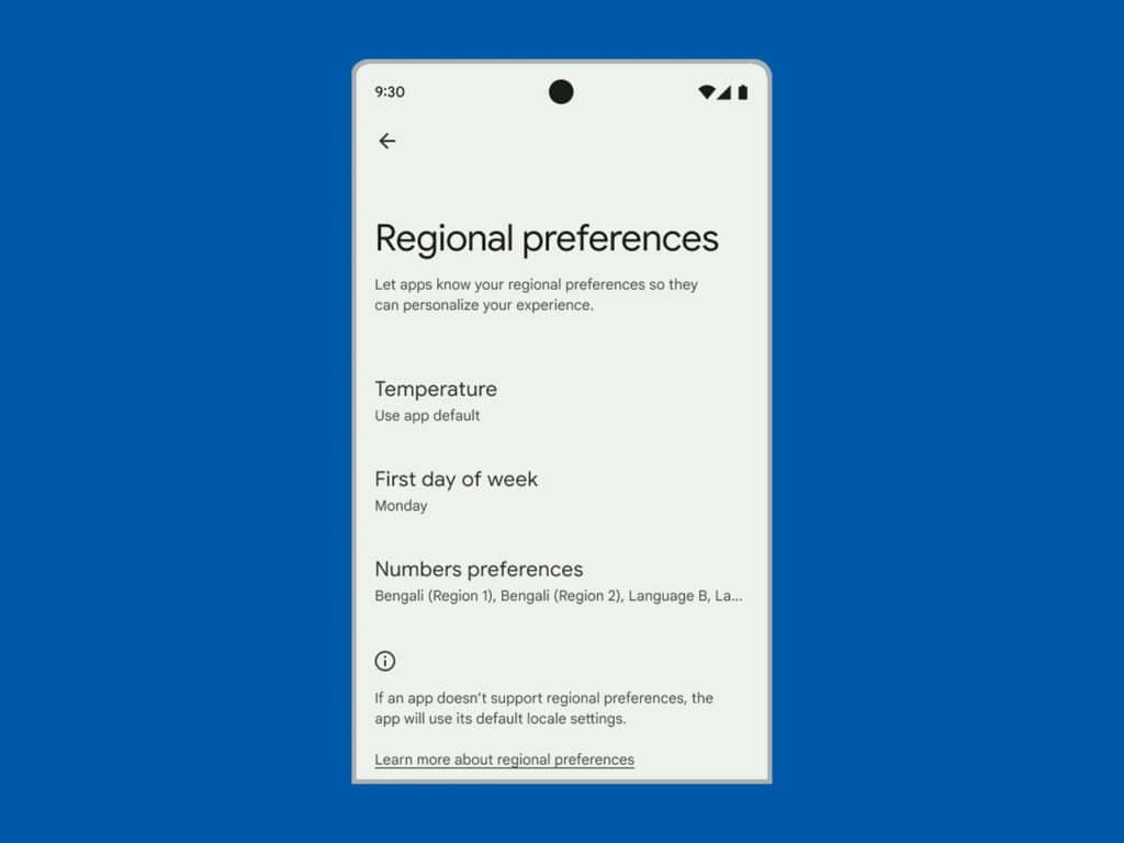 android 14 yenilikler bölgesel seçenekler