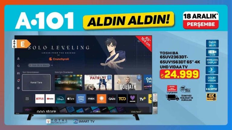 A101, 18 Aralık 2025’te Toshiba 65 4K UHD TV’yi satışa sunuyor