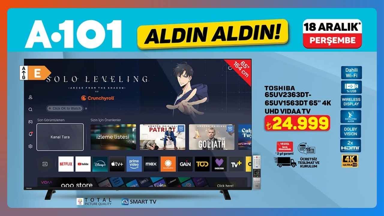 A101, 18 Aralık 2025’te Toshiba 65 4K UHD TV’yi satışa Sunuyor