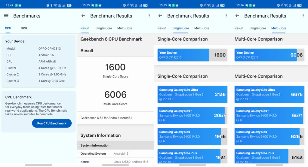 oppo reno 15 pro geekbench 6 cpu