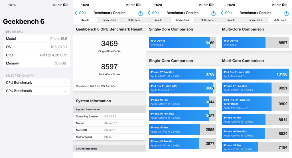 iphone 17e geekbench cpu
