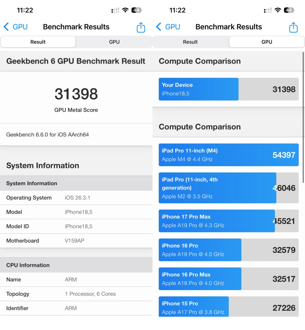 iphone 17e geekbench gpu