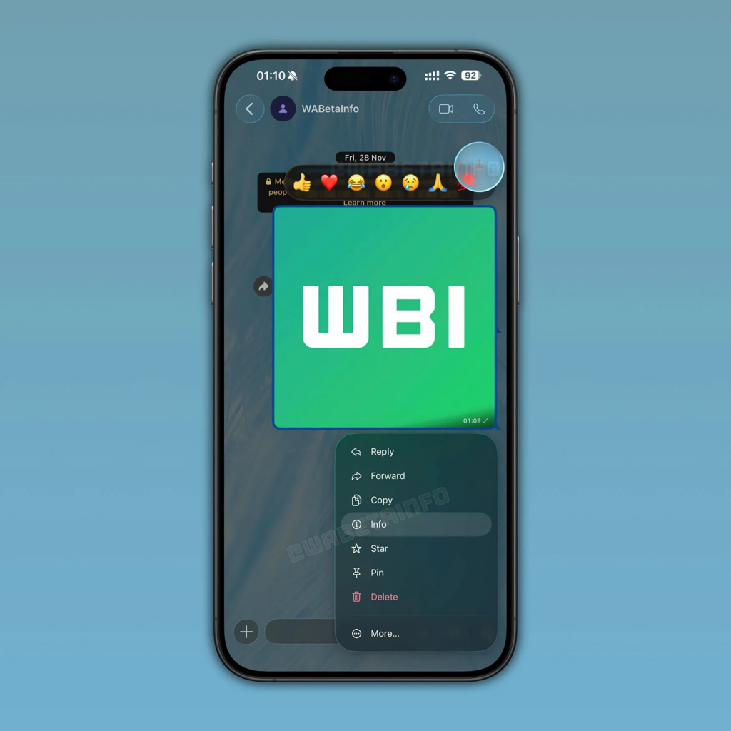 WhatsApp mesaj tepkileri Liquid Glass ile yenileniyor