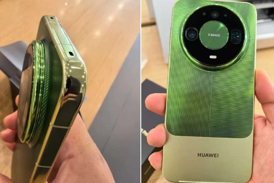 Yeşil Huawei Mate 90 telefonun arka yüzü ve kamera modülü