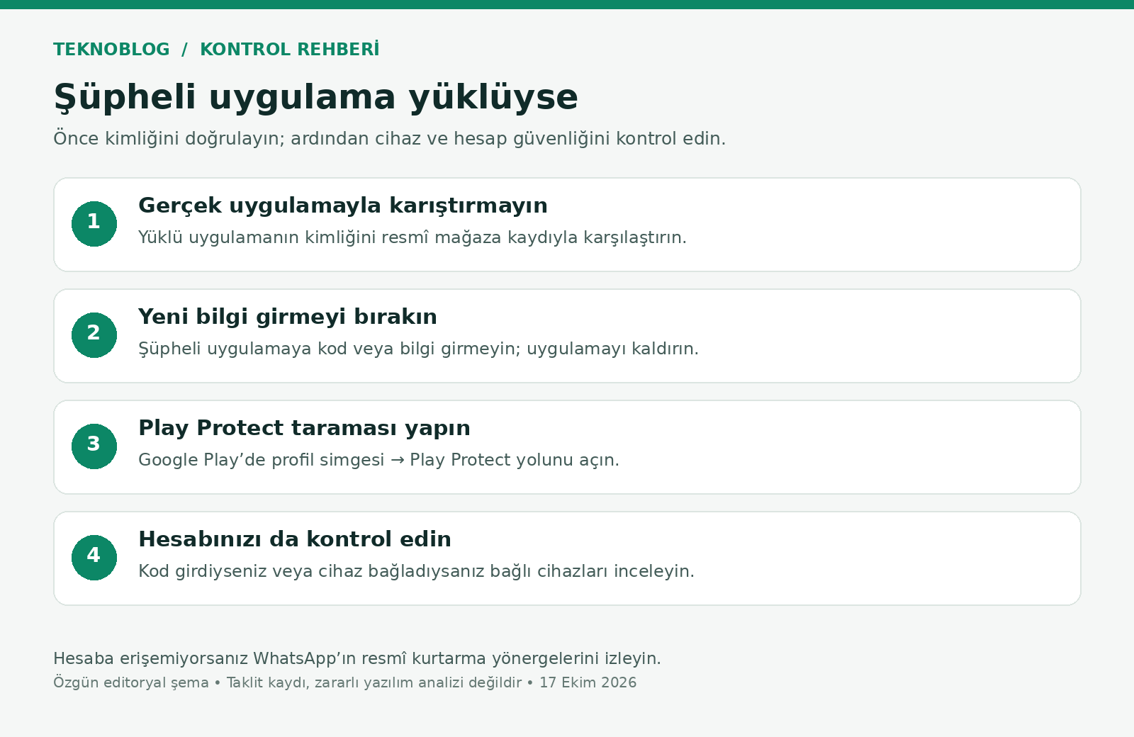 Şüpheli uygulamada kimliği doğrulama, bilgi girişini durdurma, Play Protect ve hesap kontrolü