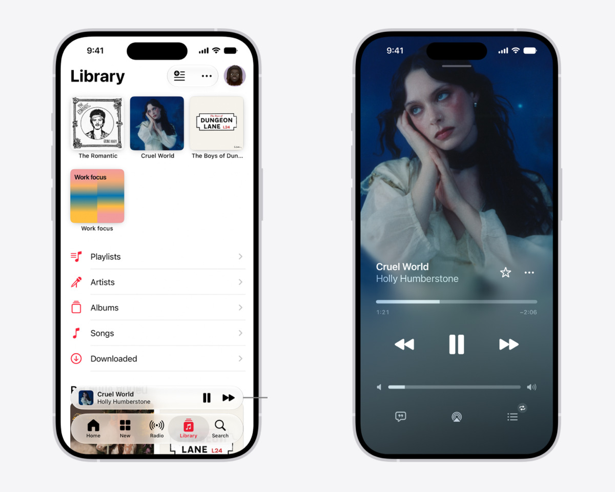 Apple Music’te Arşiv sekmesindeki Mini Çalar ve Şu An Çalınan ekranı