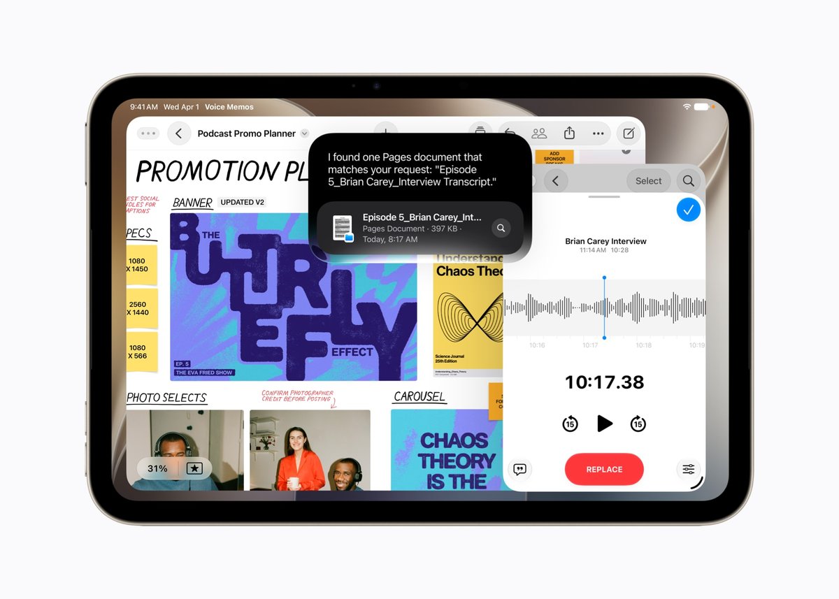 iPad mini ekranında aynı anda açık birden fazla uygulama penceresi